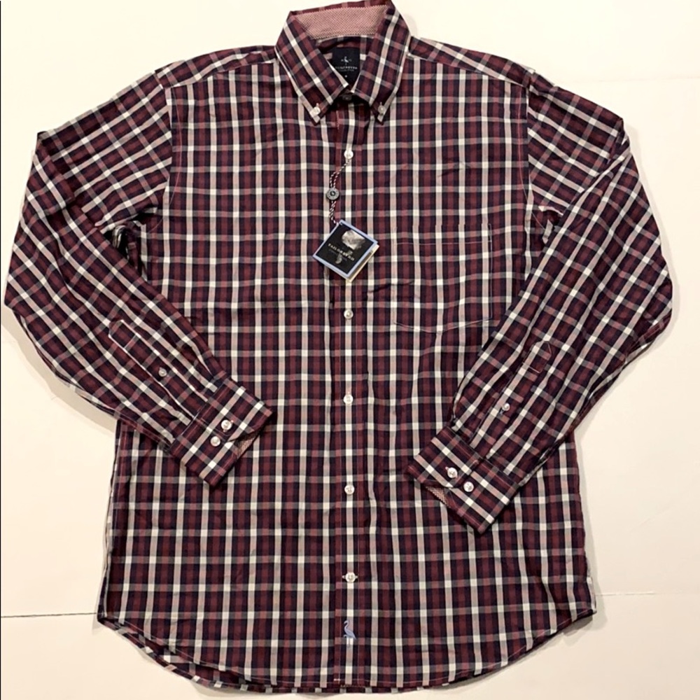 TailorByrd Medium Checkered Merlot Button Shirt Long Sleeve D5e